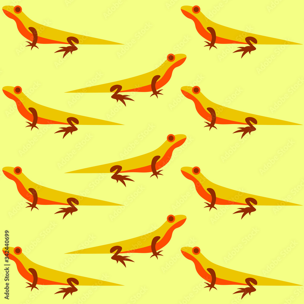 Yellow background with orange lizards, textile pattern for decoration. Yellow background with orange lizards, textile pattern for decoration.