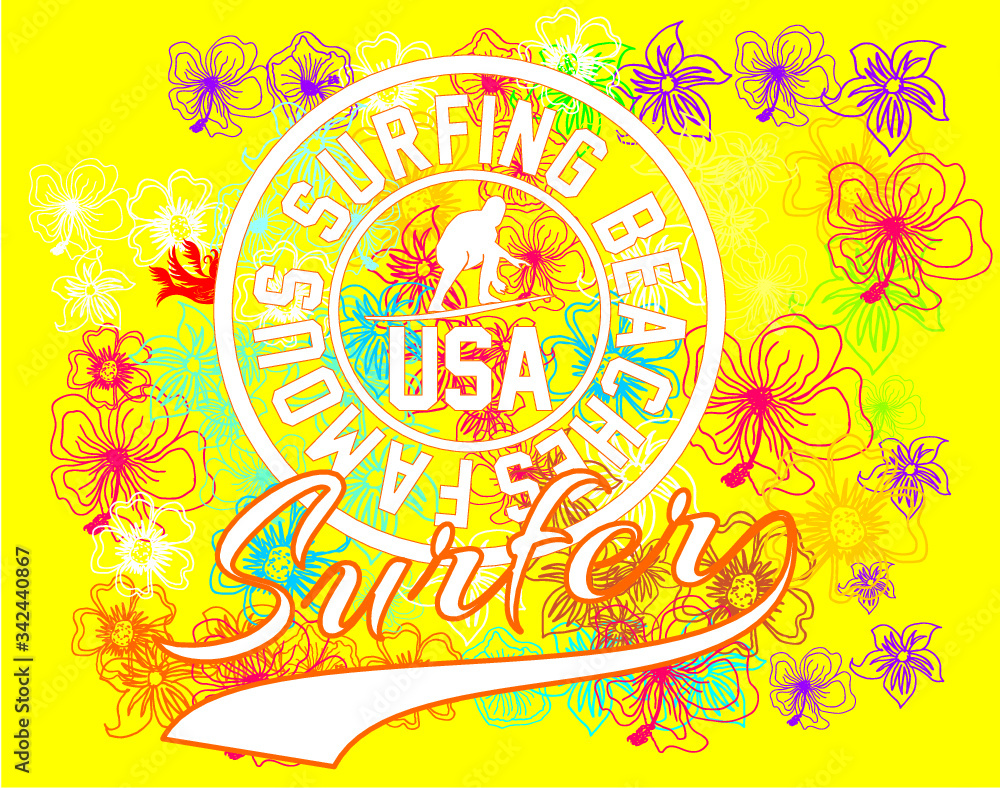 summer sports surfer print and embroidery graphic design vector art