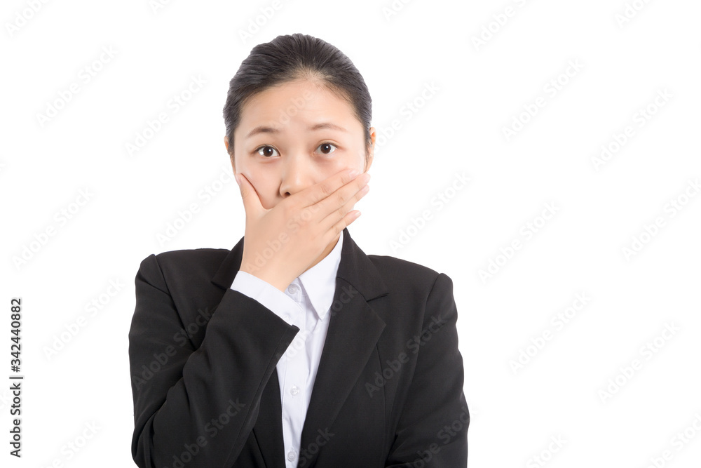 Asian business woman with open hand. Asian business woman with open hand.