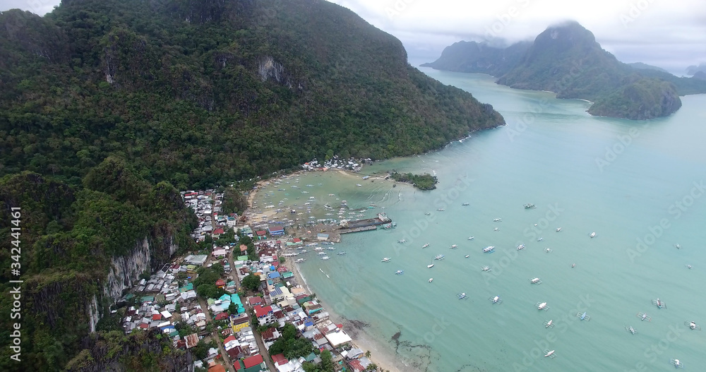 The village of El Nido Palawan Island Philippines with a height 
