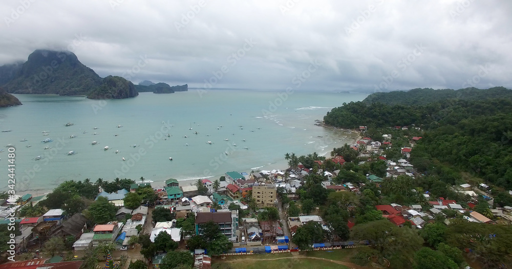 The village of El Nido Palawan Island Philippines with a height 
