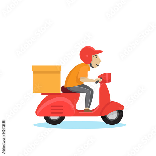 Express Delivery by motorcycle or scooter flat style logo design vector template for company