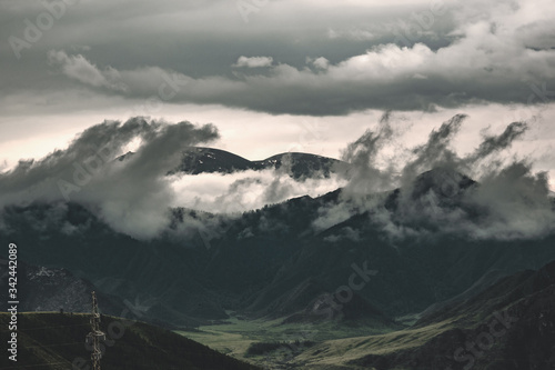 A dramatic-looking mountain range in the Ongudaysky district of the Altai Krai, Russia