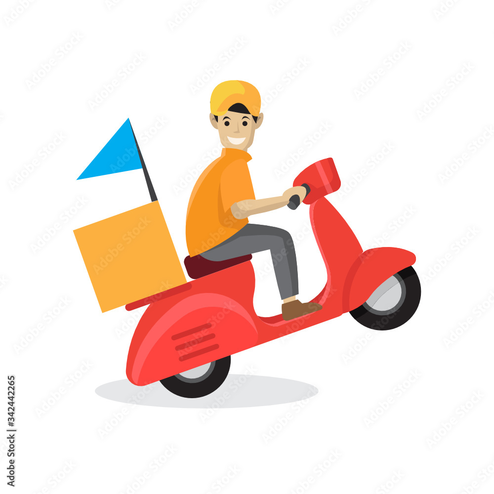 Express Delivery by motorcycle or scooter flat style logo design vector template for company Express Delivery by motorcycle or scooter flat style logo design vector template for company