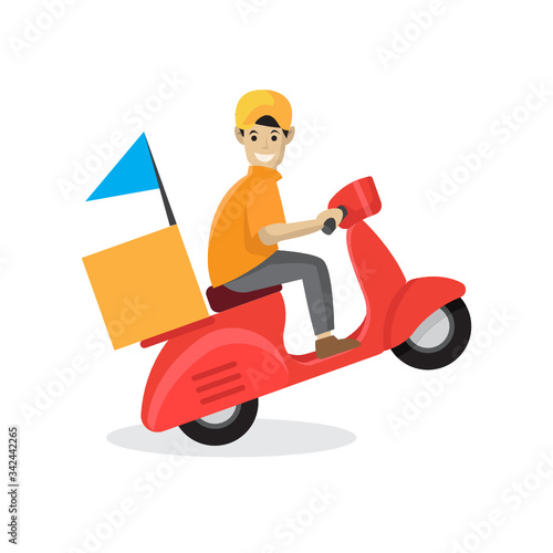Express Delivery by motorcycle or scooter flat style logo design vector template for company