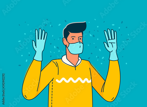 Pandemic COVID-19. Person in individual protection means. Vector illustration