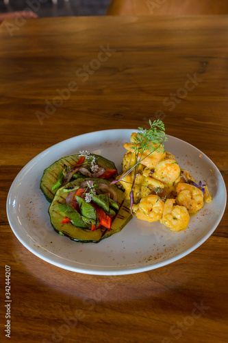 shrimp with cucumber salad Peppers