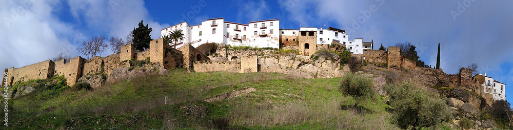 View of the old high city of Ronda and the Islamic historic walls. Spain.