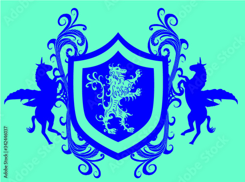 tattoo tribal heraldry lion print and embroidery graphic design vector art