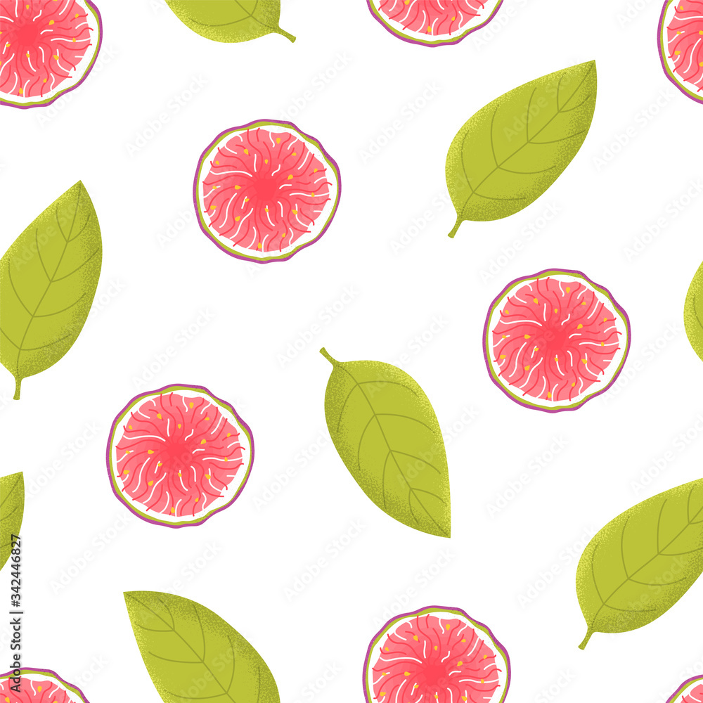 Seamless pattern with fig and leaf