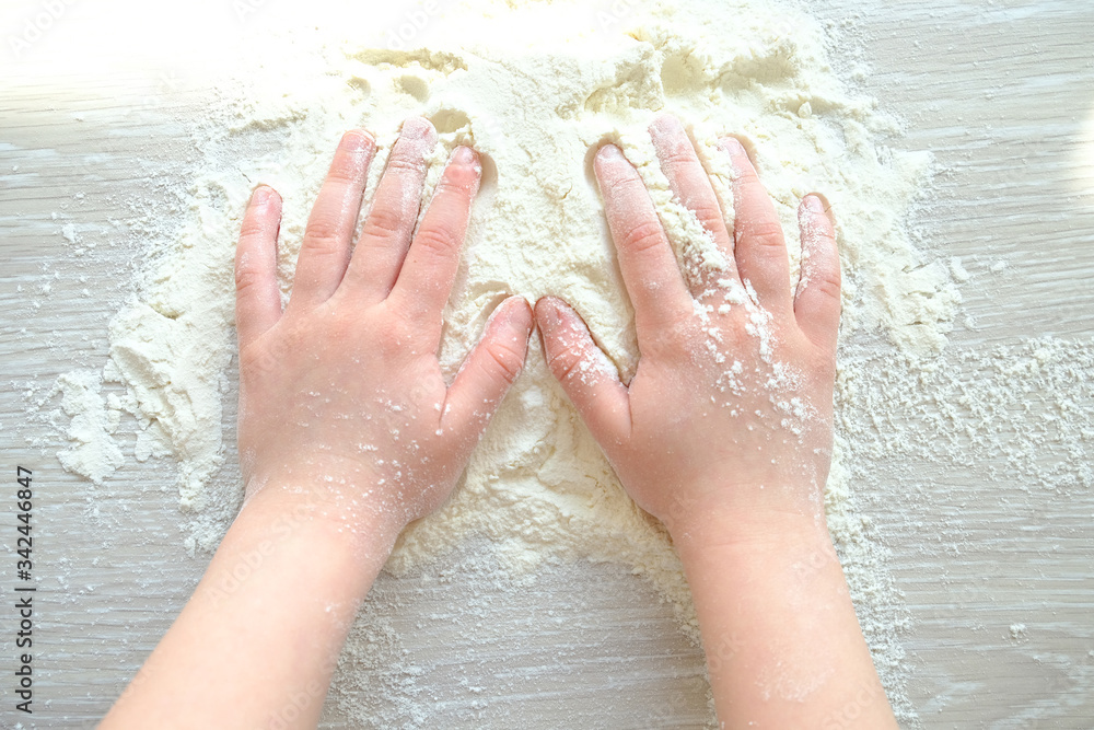 Fototapeta premium Hands with flour. Cook at home.
