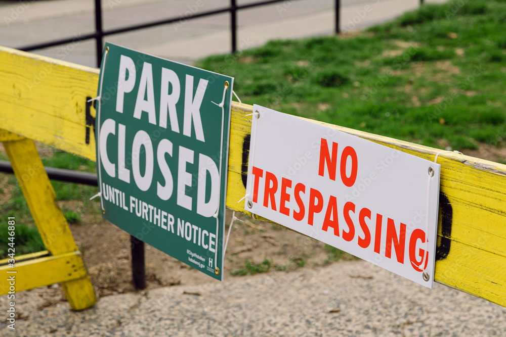 April 20 2020 - Hoboken NJ: local park is closed due to the COVID-19 Coronavirus outbreak. The parks are closed to increase social distancing and prevent people from congregating April 20 2020 - Hoboken NJ: local park is closed due to the COVID-19 Coronavirus outbreak. The parks are closed to increase social distancing and prevent people from congregating
