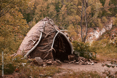 Photography Reconstruction of the human dwelling of the Stone Bronze Age