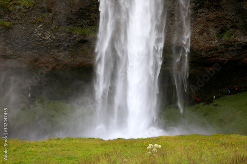 Seljalandsfoss / Iceland - August 15, 2017: Seljalandsfoss one of the most famous Icelandic waterfall, Iceland, Europe