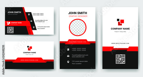 Set Business Card Templates in dark red. vector
