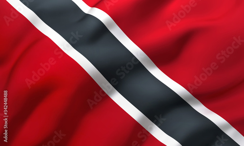 Flag of Trinidad and Tobago blowing in the wind. Full page flying flag. 3D illustration.