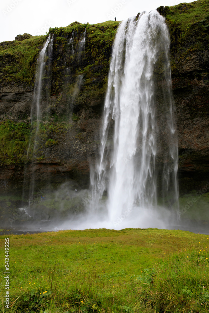 Seljalandsfoss / Iceland - August 15, 2017: Seljalandsfoss one of the most famous Icelandic waterfall, Iceland, Europe