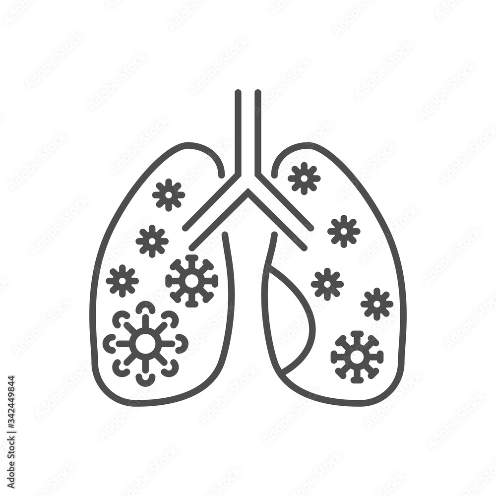 Lungs Infection related vector thin line icon. Lungs with infection inside. Isolated on white background. Editable stroke. Vector illustration. Lungs Infection related vector thin line icon. Lungs with infection inside. Isolated on white background. Editable stroke. Vector illustration.