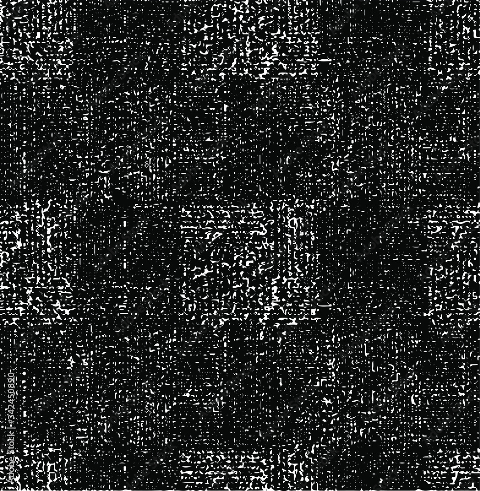 Distressed fabric texture. Vector texture of weaving fabric. Grunge background. Abstract halftone vector illustration. Overlay for interesting effect and depth. Black isolated on white background.
