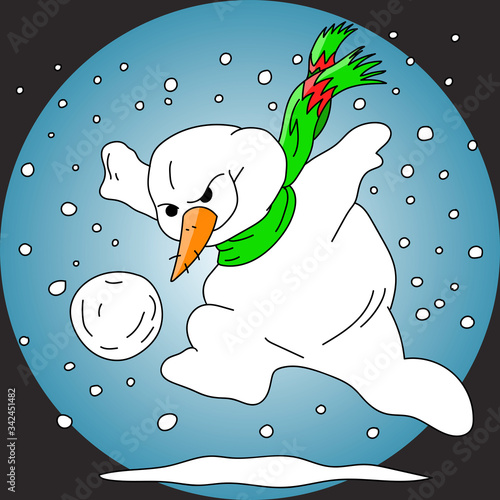 Cartoon snowman playing soccer vector illustration