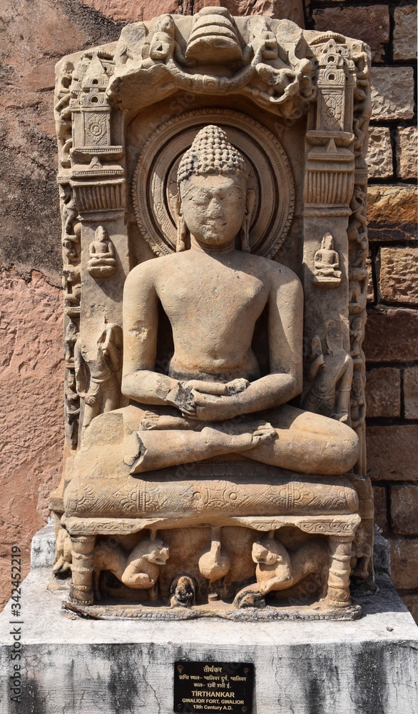 Gwalior, Madhya Pradesh/India - March 15, 2020 : Sculpture of Jain Tirthankar built in 13th Century A.D.
