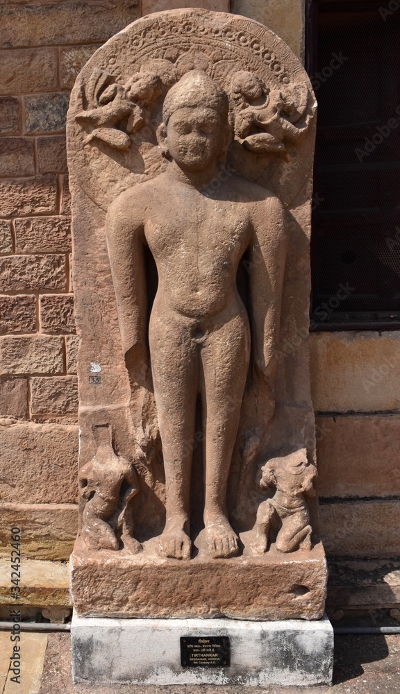 Gwalior, Madhya Pradesh/India - March 15, 2020 : Sculpture of Jain Tirthankar built in 5th Century A.D.