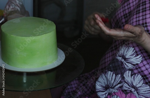 Cake in the process of cooking macro 