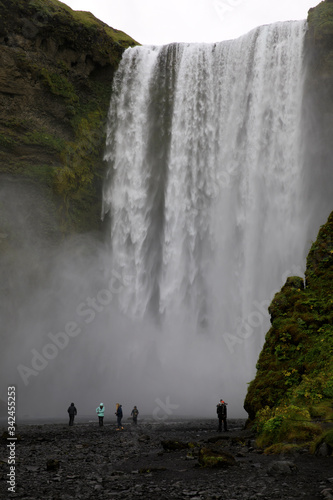 Skogafoss   Iceland - August 15  2017  Beautiful and famous Skogafoss waterfall in South of Iceland  Iceland  Europe