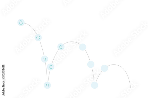 The word bounce spelt along the path on a bouncing ball, vector illustration