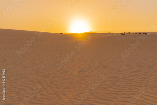 Sunset over the sand dunes  Canary Island of Fuerteventura