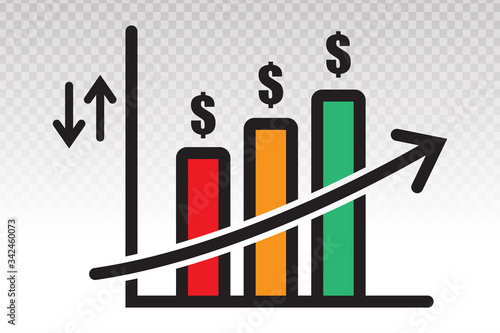Business growth chart or bar graph vector flat icon for apps and websites on a transparent background