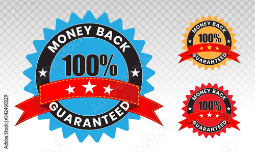 100 percent money back label vector flat icon for customer satisfaction guarantee on a transparent background