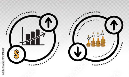 Economic recovery or stock market recovery graph / chart vector icon on a transparent background