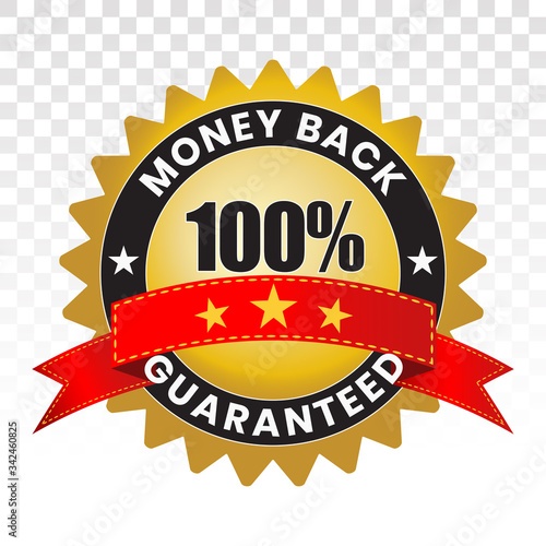 100 percent money back label vector flat icon for customer satisfaction guarantee on a transparent background