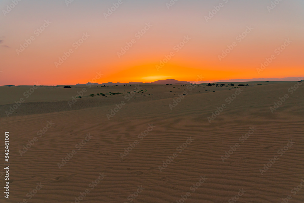 Sunset over the sand dunes, Canary Island of Fuerteventura Sunset over the sand dunes, Canary Island of Fuerteventura