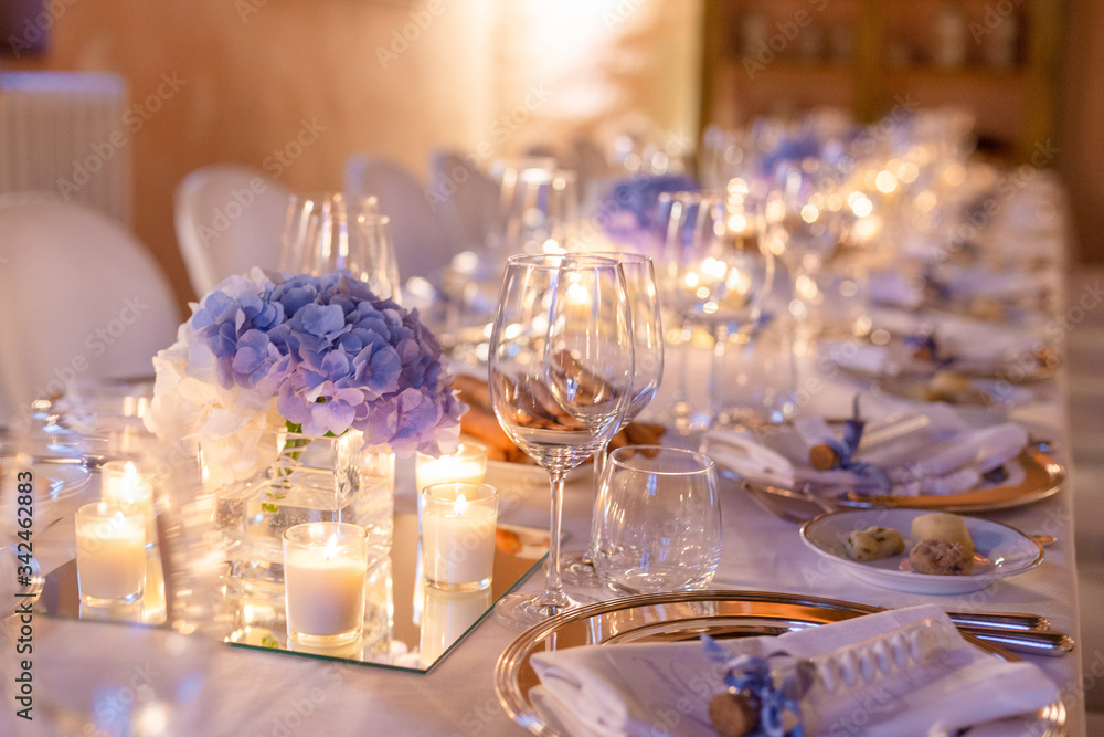 Tables decorated for a party or wedding reception Tables decorated for a party or wedding reception