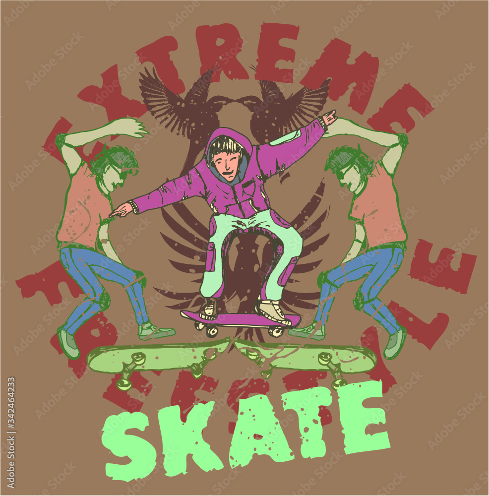 skateboarder team print embroidery graphic design vector art