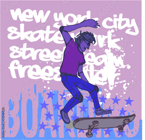 skateboarder team print embroidery graphic design vector art