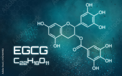 Chemical formula of EGCG on a futuristic background
