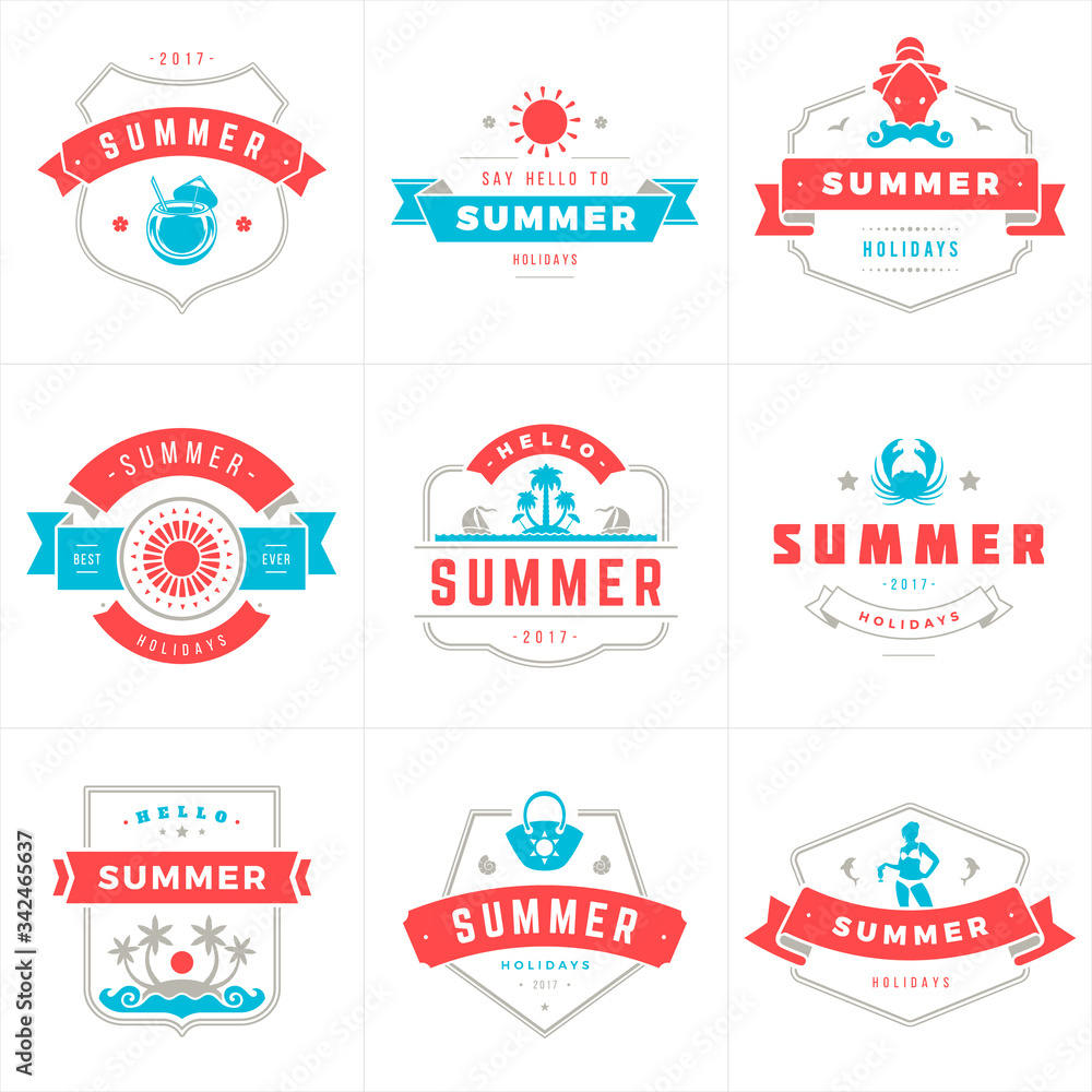 Summer holidays labels and badges typography vector design