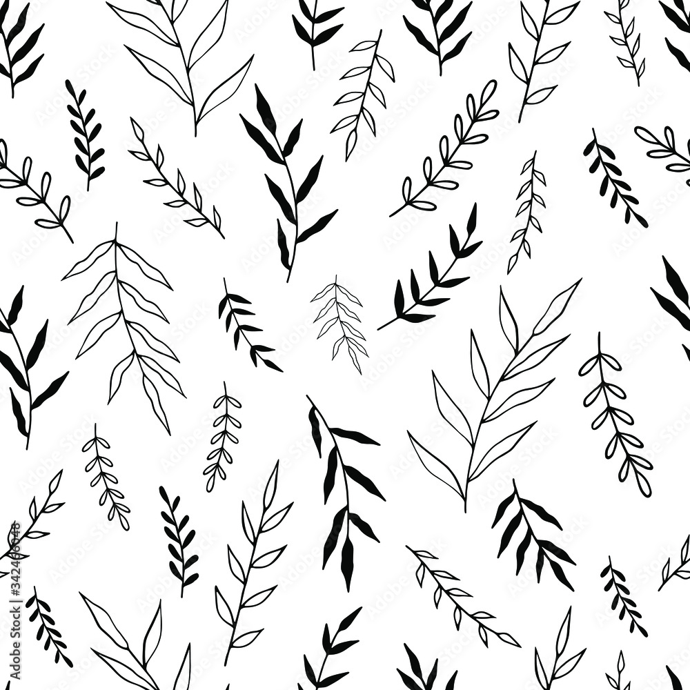 Seamless pattern with hand drawn forest leaves. Traditional leaves in ink, doodle style for wedding decoration and arrangements. Seamless pattern with hand drawn forest leaves. Traditional leaves in ink, doodle style for wedding decoration and arrangements.