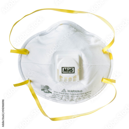 N95 respirator face mask for coronavirus control, isolated on white with clipping mask.