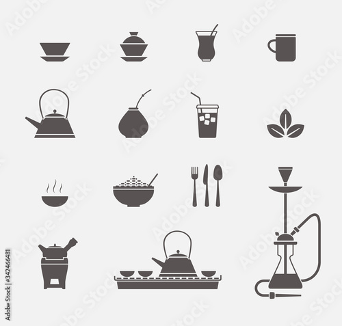 Tea cups and kettles icons
