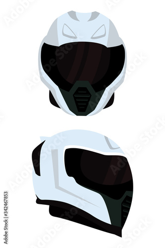 Motor racer protective helmet isolated on white