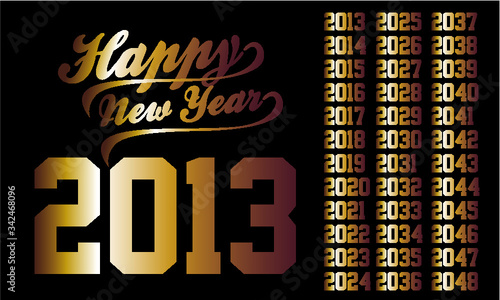 Golden new year and numbers print embroidery graphic design vector art