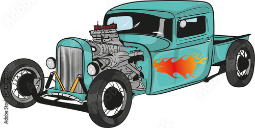 Obraz na płótnie cartoon hot rod,rat rod,american car,cartoon car