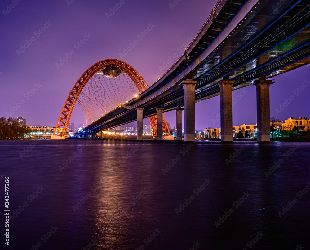 Zhivopisny Bridge over Moscow river at night