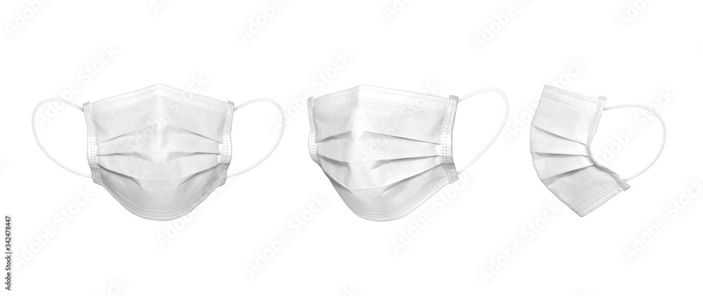 3 perspective angles white medical mask in isolated 3 perspective angles white medical mask in isolated