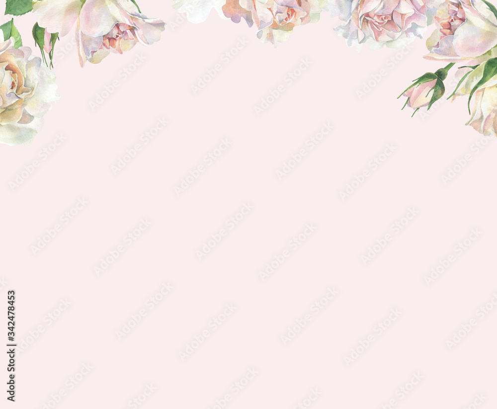 Watercolor background of falling pink roses Watercolor background of falling pink roses