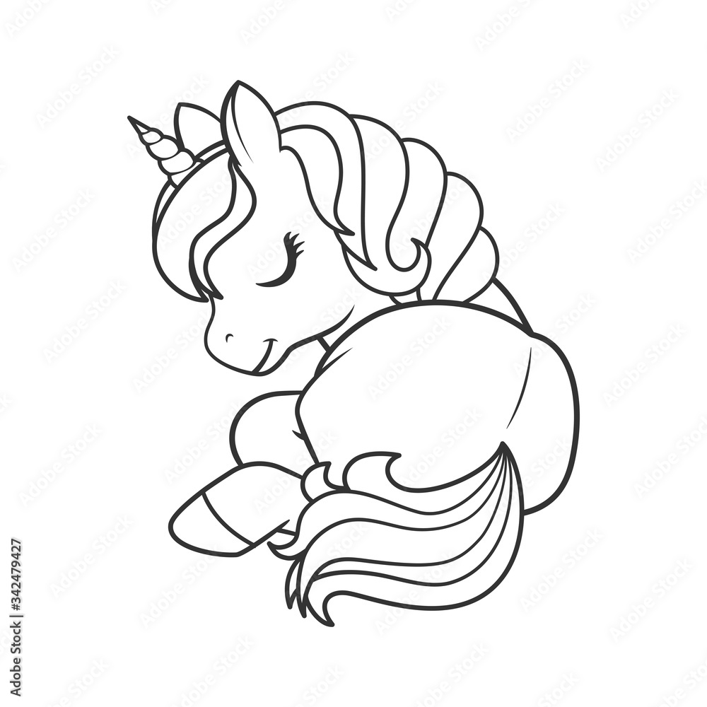 Cute Cartoon Unicorn isolated on white background. Vector illustration for coloring books Cute Cartoon Unicorn isolated on white background. Vector illustration for coloring books